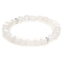 fashion white agates bracelet hematite square round 6 8mm beads stretch bracelet cz crown charm bangles reiki meditation jewelry
