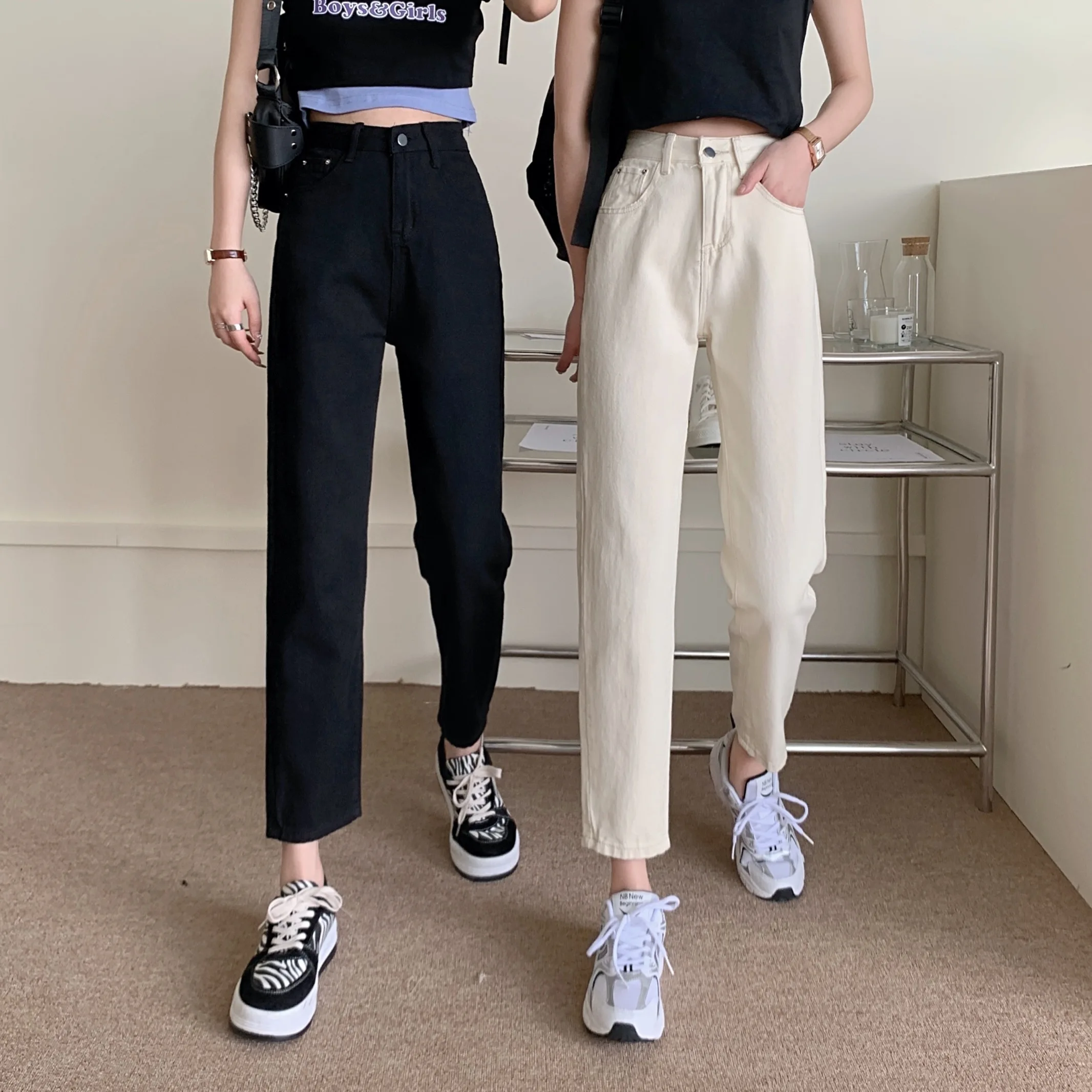 

Women black straight jeans Korean Fashion Baggy American High Waist All Match Denim Pants Streetwear Casual Full Length Trousers