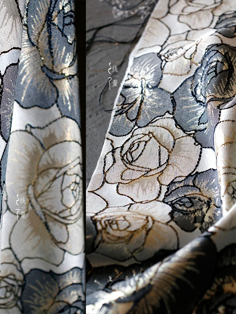 Тисненная Золотая шелковая белая синяя трехмерная текстурная ткань жаккардовая