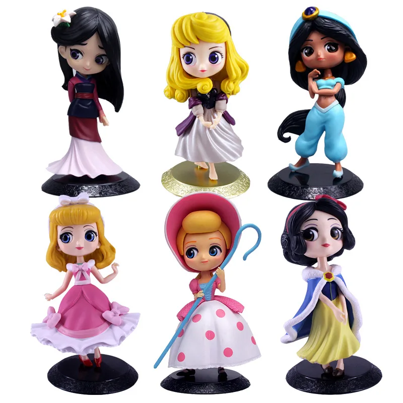 5-8cm 8pcs/Lot Princess Q Posket Snow White Mermaid Tangled Cinderella Belle Action Figure Model Toys Cake Decoration Kids Gift - купить по