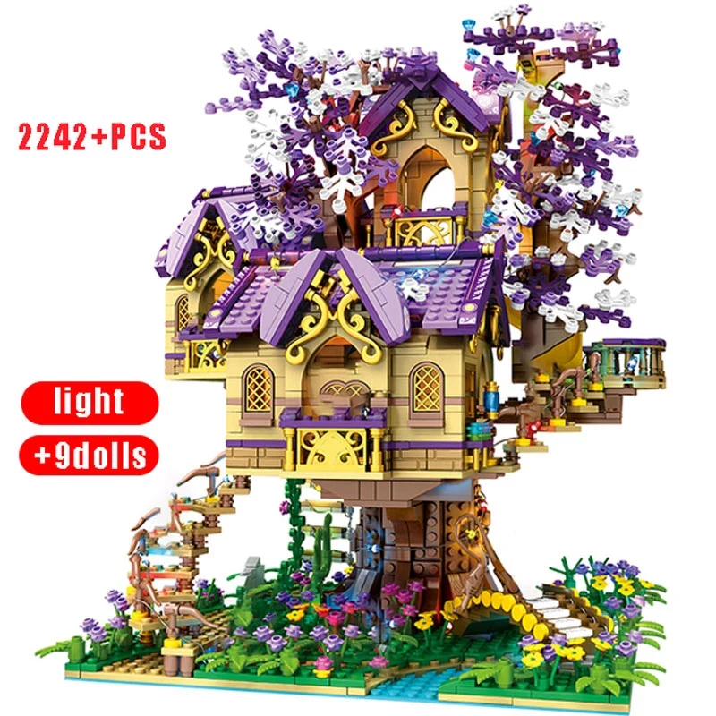 

2021 MOC Cherry Tree House Street View Bricks With Light Building Blocks City Construction Toys for Friend Kids Birthday Gifts