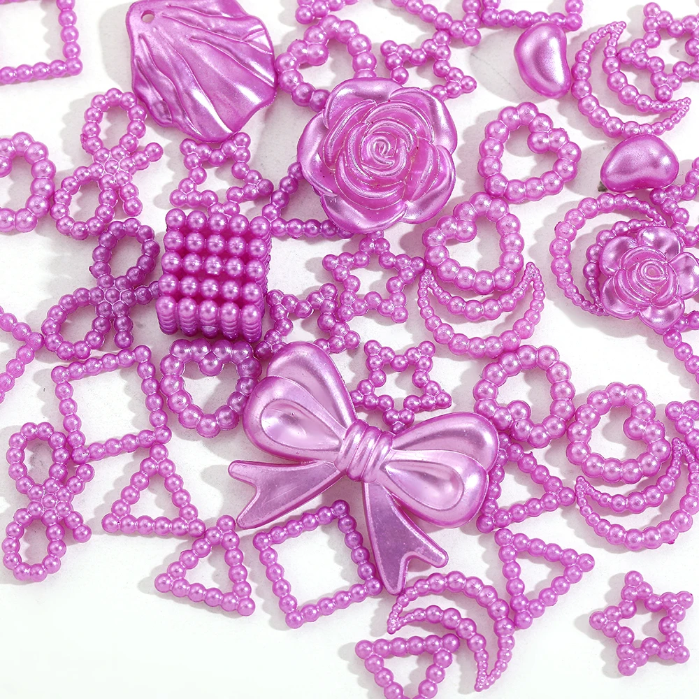 

50 шт./лот разноцветные бусины из искусственного жемчуга в форме сердца Луны банта со стразами с плоской задней поверхностью бусины россыпью...