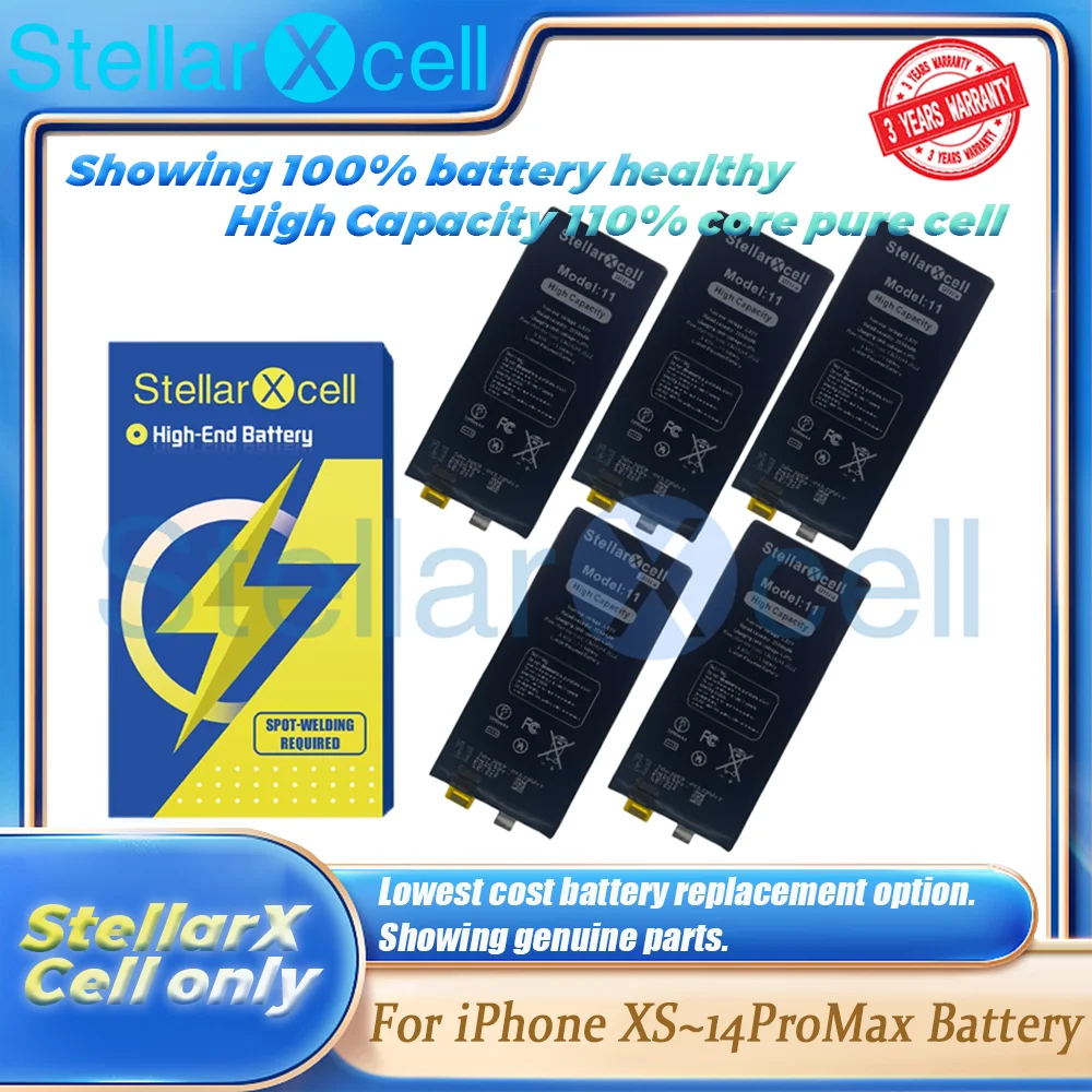 5 шт.StellarXcell без гибкого аккумулятора большой емкости для iPhone XS 14Pro Max 13Pro XR 11 11Pro