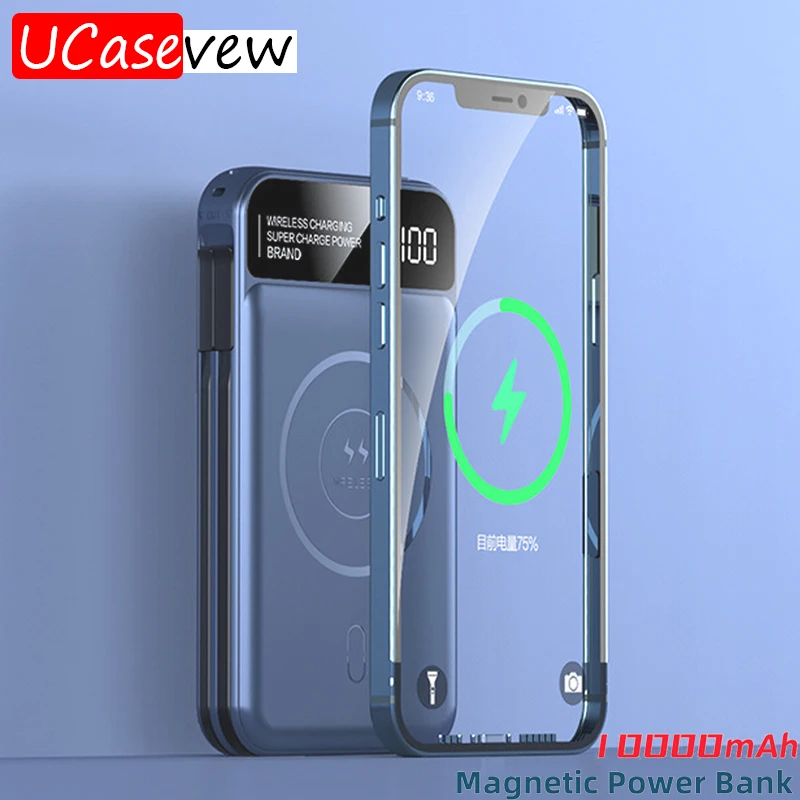 10000 мАч магнитное Беспроводное зарядное устройство Qi портативное для iPhone Xiaomi Huawei
