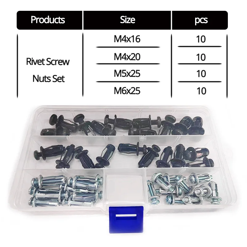 

M4 M5 M6 Rivets Lock Screw Nut Kit Set Aluminum Rivet Gun Riveter Black Steel Petal Hollow Iron Fixed License Plate Bolt For Car