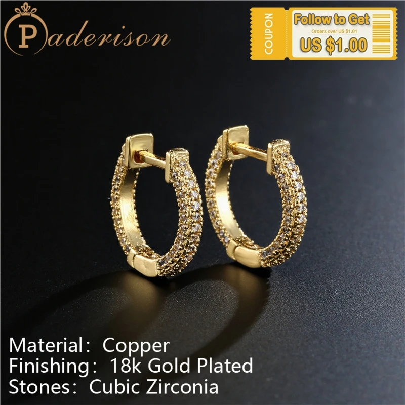 

Ins style Fashion Delicate Zircon Round Circle Hoop Earring for Women Simple Geometric Earring Copper 18k Gold-plated
