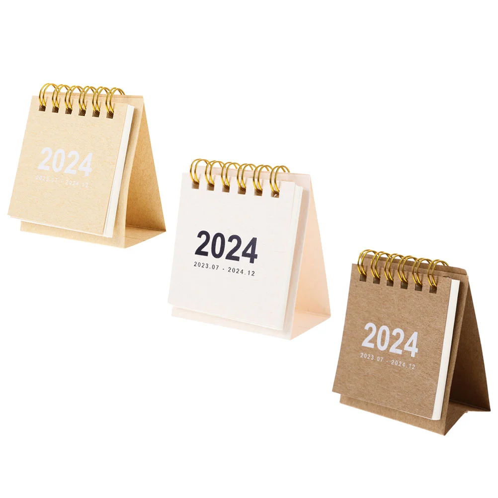 

3 шт. 2024 настольный календарь, офисный декор, ежедневное использование, ежемесячная маленькая книжная бумага, мини-флип для студентов