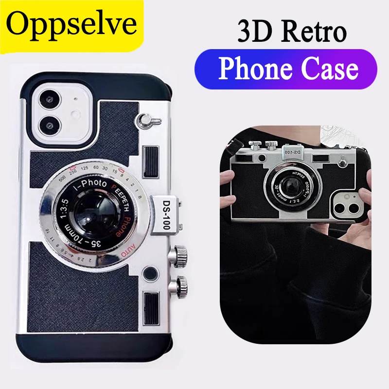 Luxury 3D Retro Camera Phone Coque For iPhone 8 7 Plus SE 11 12 13 Pro XS Max X XR Emily in Paris Original Luxury Lanyard Cover