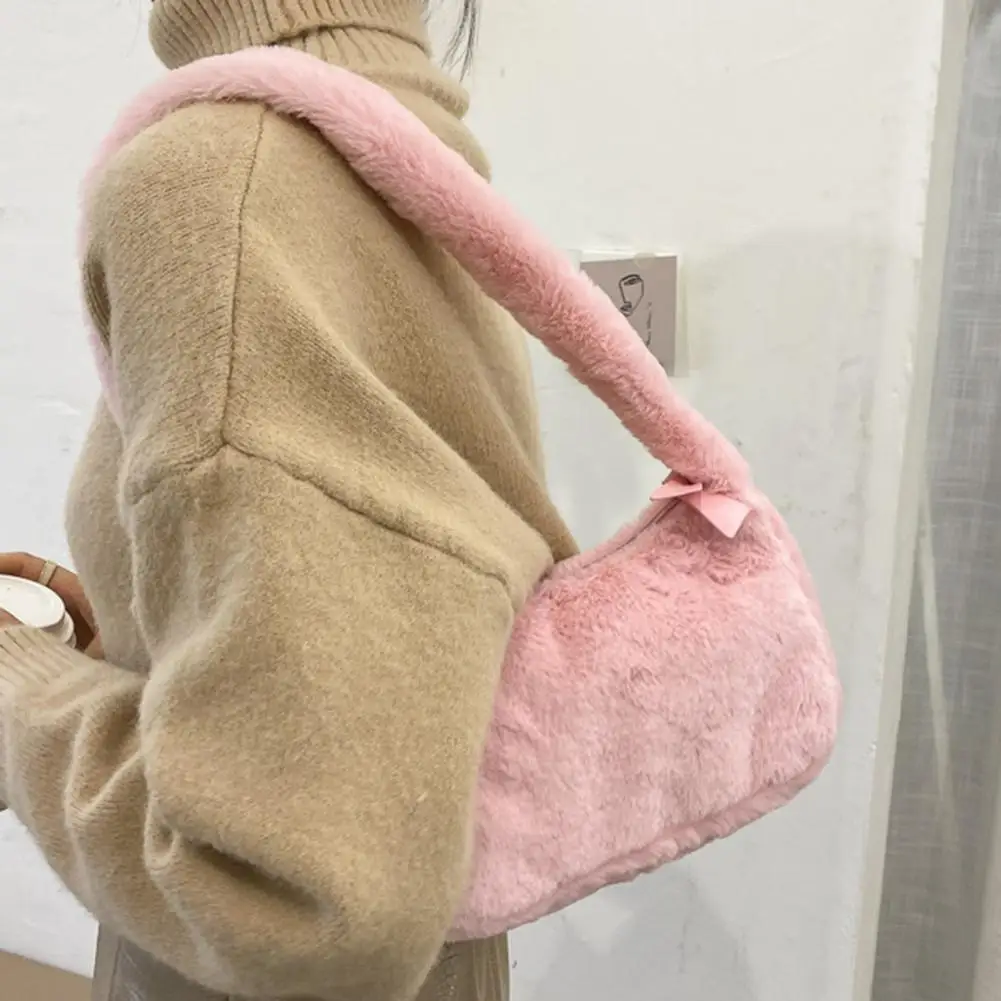 

Plush Shoulder Bag Soft Plush Women's Shoulder Bags Stylish Spacious Lightweight for Shopping Travel Women Handbag