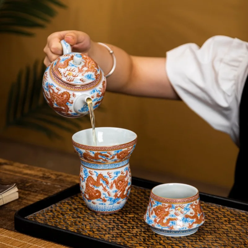 Цзиндэчжэнь Qitang Alum Red Керамический чайный сервиз Костюм Gaiwan Чайник Чашка Ситечко