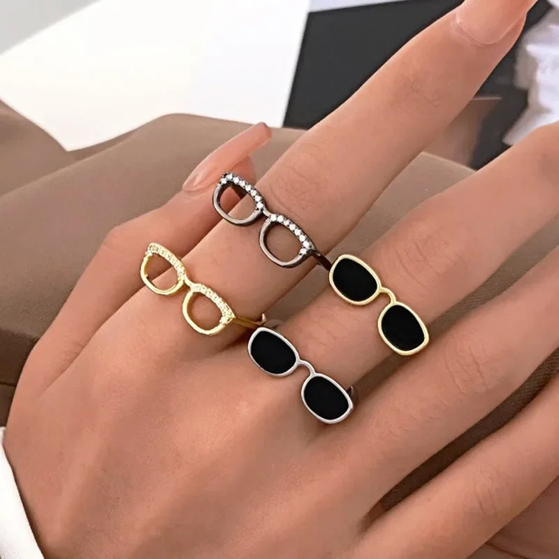 

Creative Fashion Mini Glasses Ring for Women Opening Adjustable Index Finger Ring Valentine's Day Gift