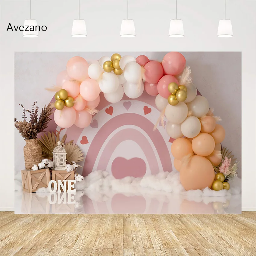 

Avezano Photography Background Pink Boho Rainbow Pampas Newborn 1st Birthday Portrait Cake Smash Backdrop Photo Studio Photozone