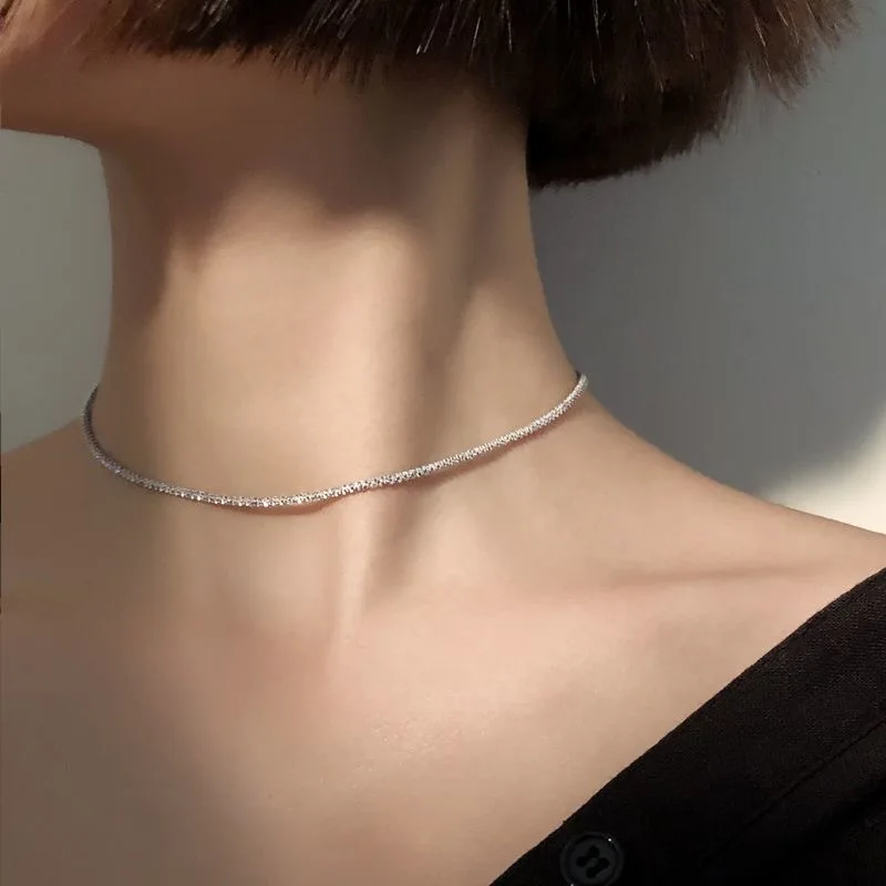 

2023 Popular Silver Colour Sparkling Clavicle Chain Choker Necklace Collar For Women Fine Jewelry Wedding Party Birthday Gift