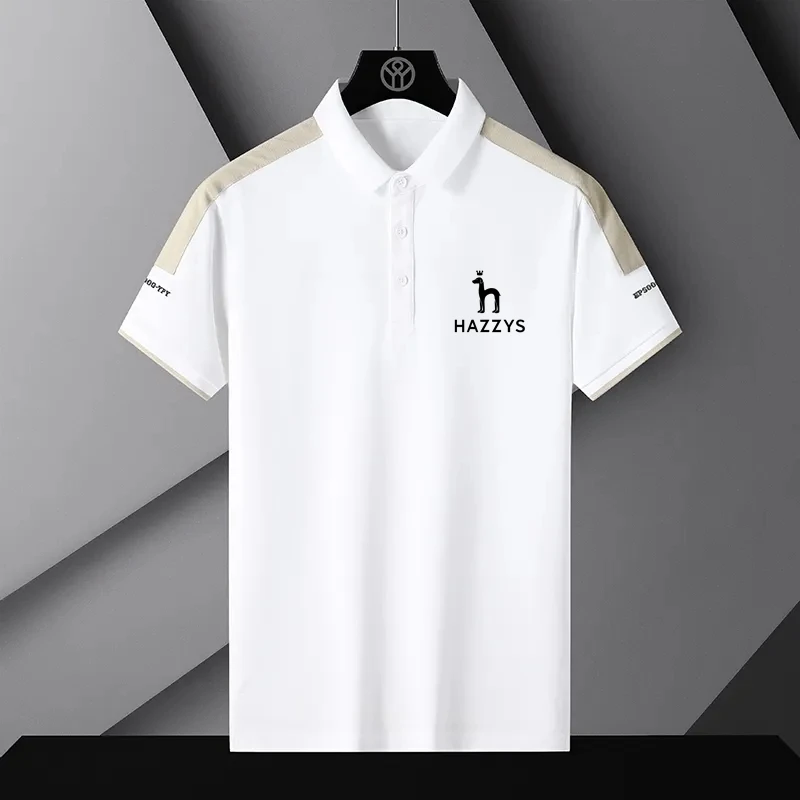 

HAZZYS Shirts for Men Brand Cotton Short Sleeve T-Shirt Summer Men's Business POLO Shirt Sweat Absorbing Tops Tees