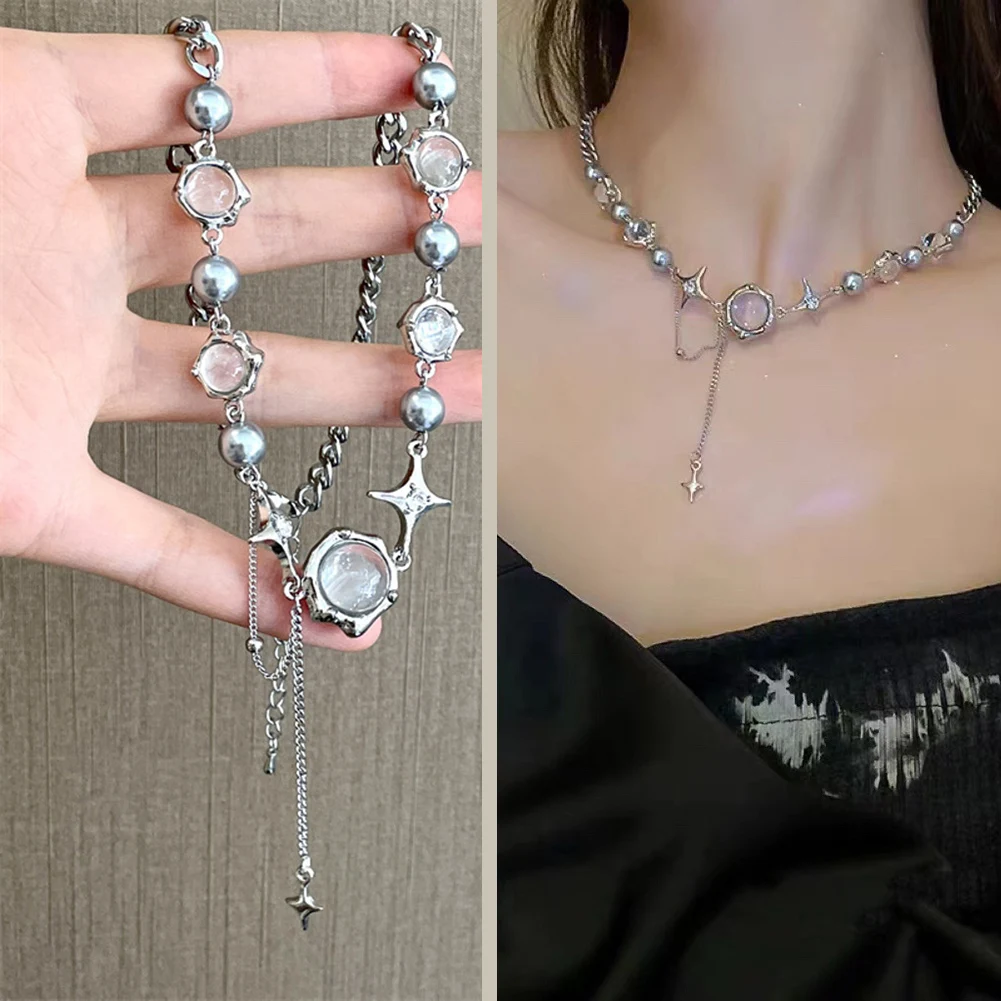 

Irregular Personality Moonstone Gothic Necklace For Lady Trendy Elegant Bling Zircon Choker Clavicle Chain Accessories Gift