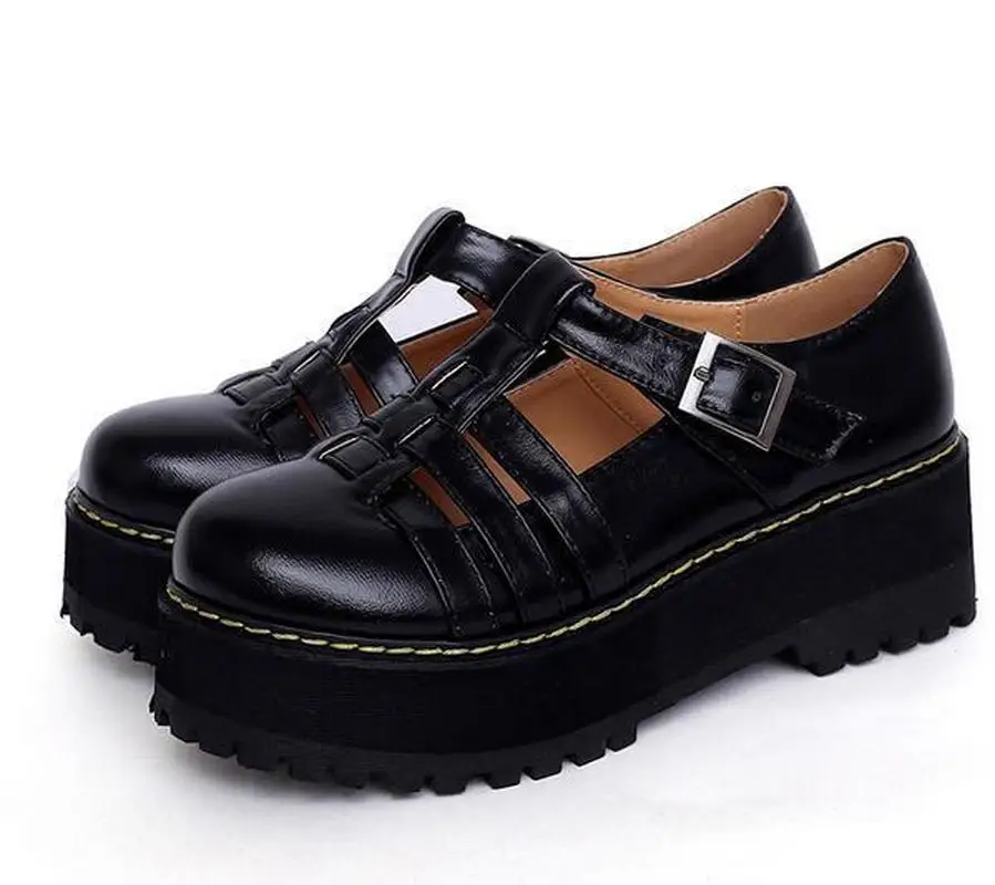 

Roman Womens Mid Chunky Creepers Heel Platform Shoes Summer Strap Sandals Casual Gothic Black Oxfords 7Styles C296