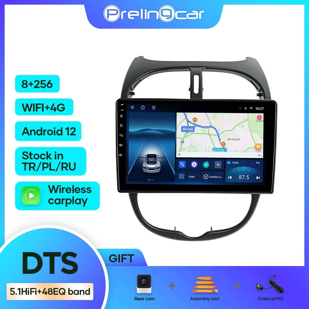 

Android 12 для Peugeot 206 206CC 2000-2008 автомобильный монитор Carplay RDS GPS Встроенный 2din радиоплеер 5,1 DTS мультимедиа