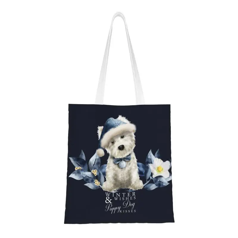 

Kawaii Cute West Highland White Terrier Dog Shopping Tote Bag Reusable Westie Puppy Canvas Groceries Shoulder Shopper Bag