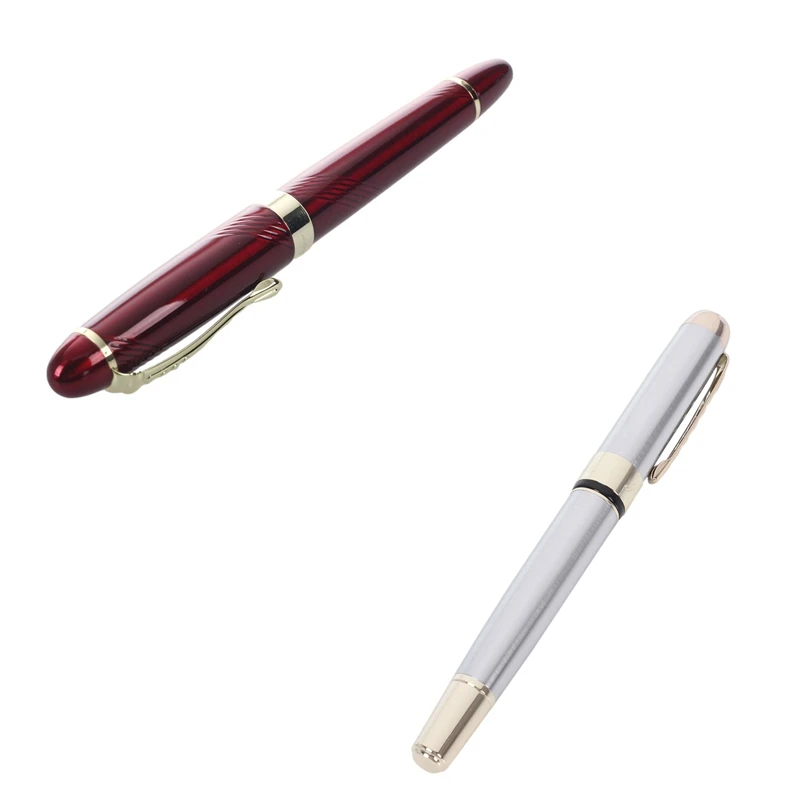 

Jinhao 250 Frosted White Gold Fountain Pen M Nib Fountain Pen & JINHAO X450 18 KGP 0.7Mm Broad Nib Fountain Pen Red