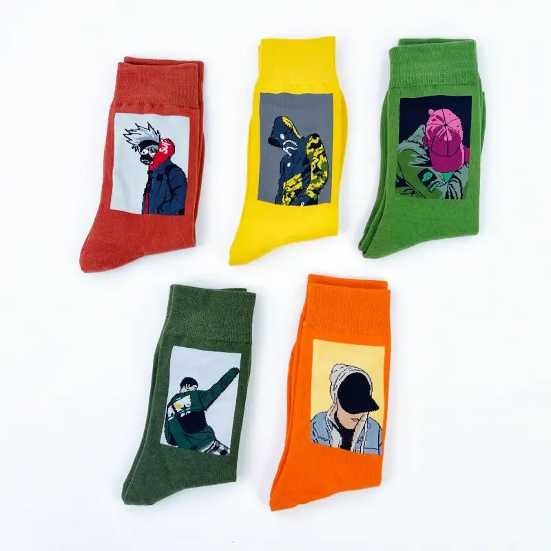 5 Pairs Men's Skateboard Cotton Socks Hip Hop Retro Personality Art Painting Socks Unisex Streetwear Funny Sport Harajuku Socks