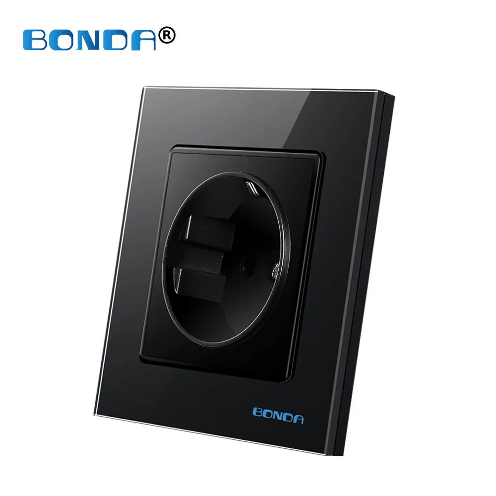 

BONDA Wall Power Socket EU Standard Baby Kids Safety Protection Electrical Outlet 86mm * 86mm 16A 110~250V Tempered Glass Panel