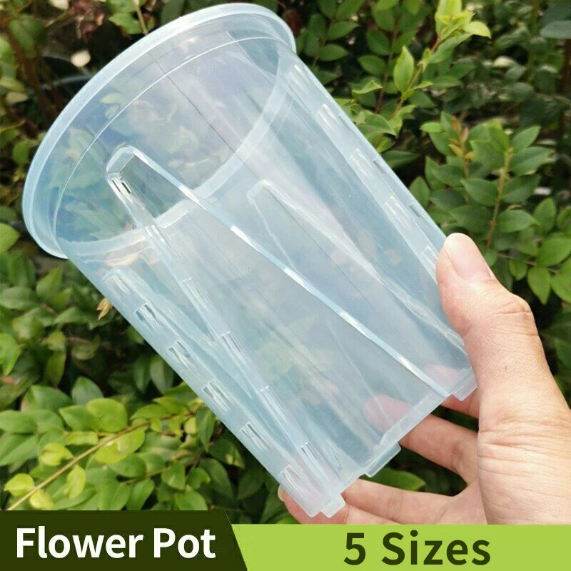 

1PCS 5 Sizes Garden Transparent Plastic Flower Pot Indoor Breathable Root Control Nursery Pots Fit For Planting Butterfly Orchid
