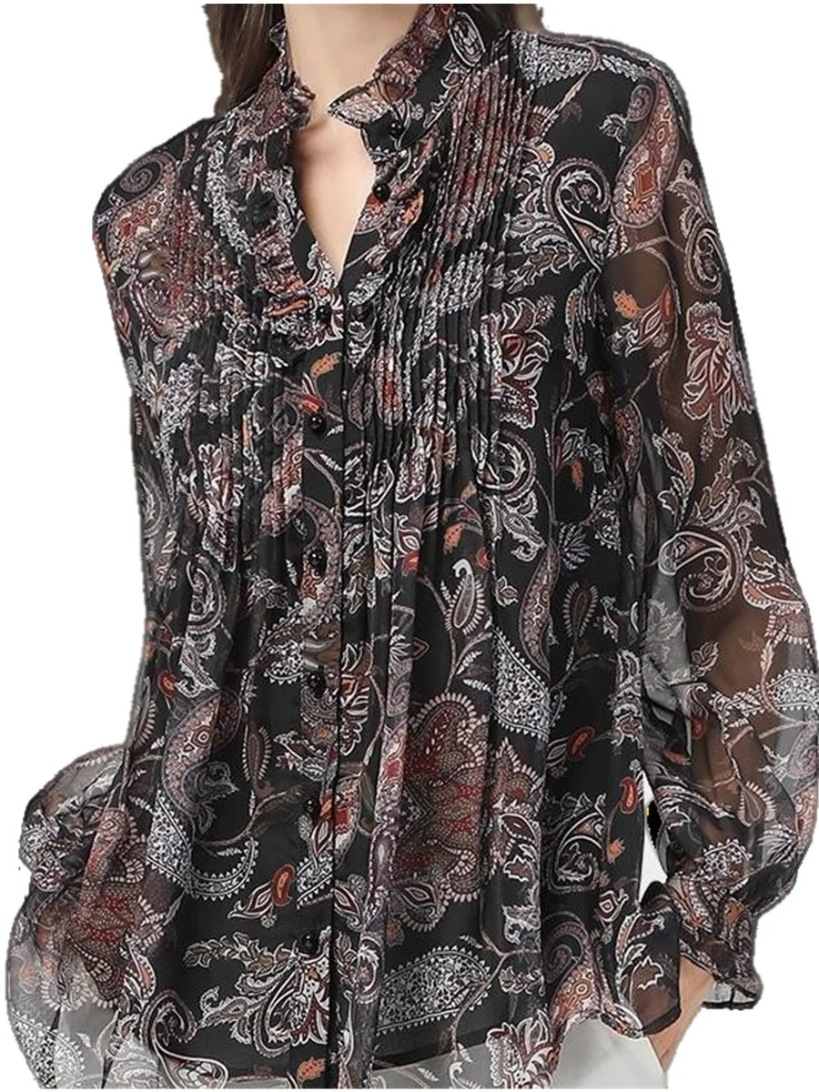 

Женская свободная рубашка с длинным рукавом, Повседневная Блузка с отложным воротником и цветочным принтом, 4XL, TT2045, весна-лето