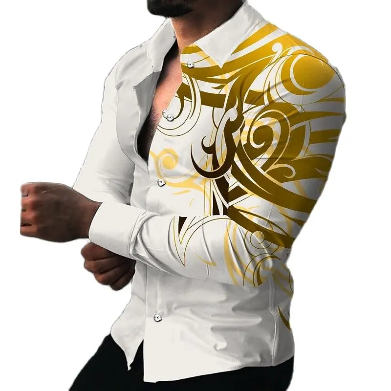 Men's Shirt Digital Print Cotton Long-sleeved Tops Business Casual Single-Breasted Mens Dress Shirts Fashion Trend Male Clothing