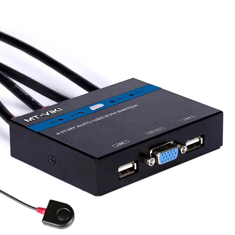 

4 Port Auto Smart USB VGA KVM Switch with Wired Remote Extension Switcher Panel High Resolution PC Selector Hotkey 481KL