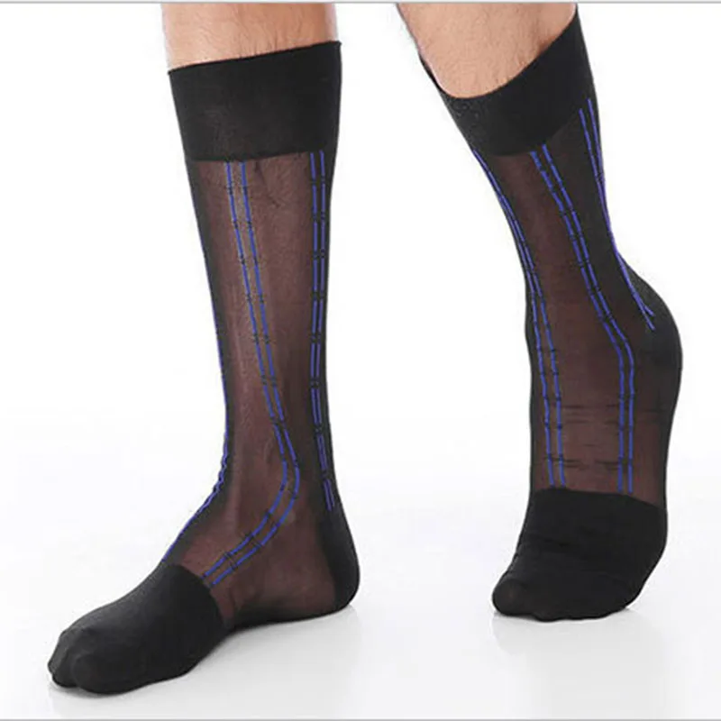 

6 Pairs Brand Mans Business Work Silk Socks High Quality Polyamide Breathable See Through Long Socks for Fathers Husbands Gift