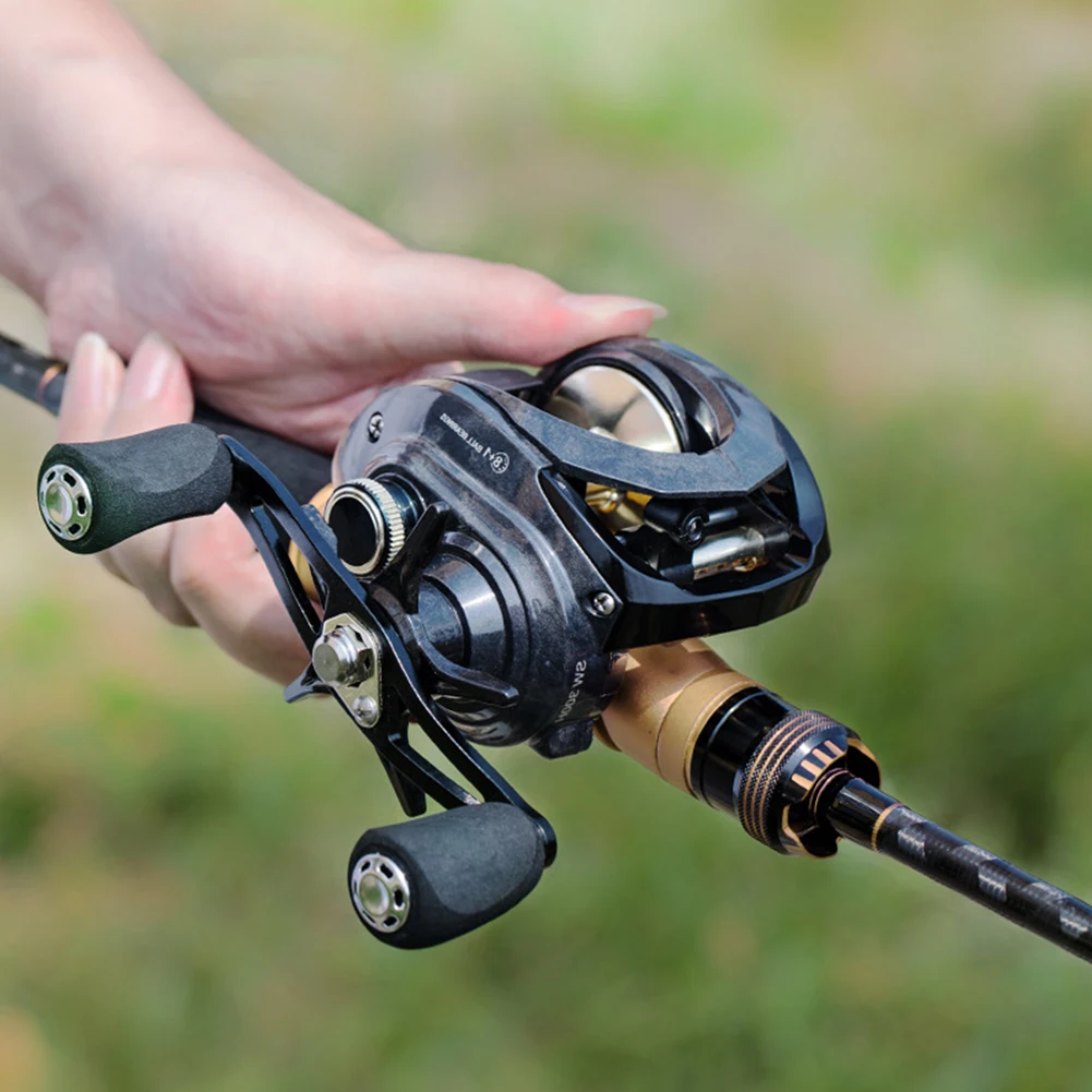 

Metal Baitcasting Reel 15kg Max Drag Fishing Wheel 6.4/1 Gear Ratio 8+1BB Left/ Right Hand Carbon Fiber for Saltwater Freshwater