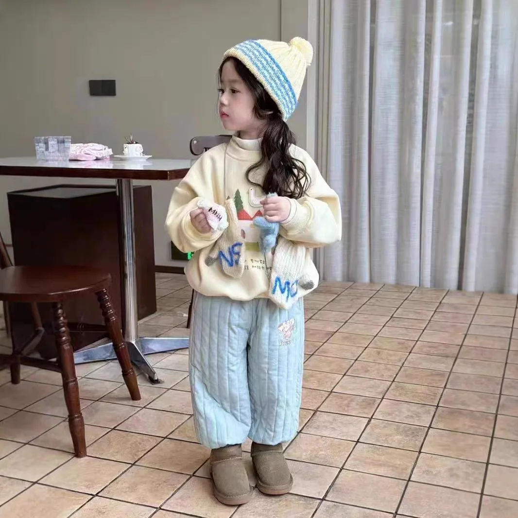 Костюмы для девочек новинка 2024 зимняя детская одежда Милая Толстовка с принтом и