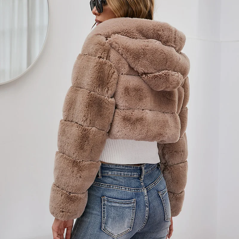 Autumn Women Faux Fur Coat Winter Warm Overcoat Short Jacket Outerwear Slim Lapel Fuzzy Faux Lady h Coats  Size Short