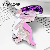 yaologe cute pink dinosaur women brooches acrylic material lovely animal shape brooch for womens clothing gifts drop shipping