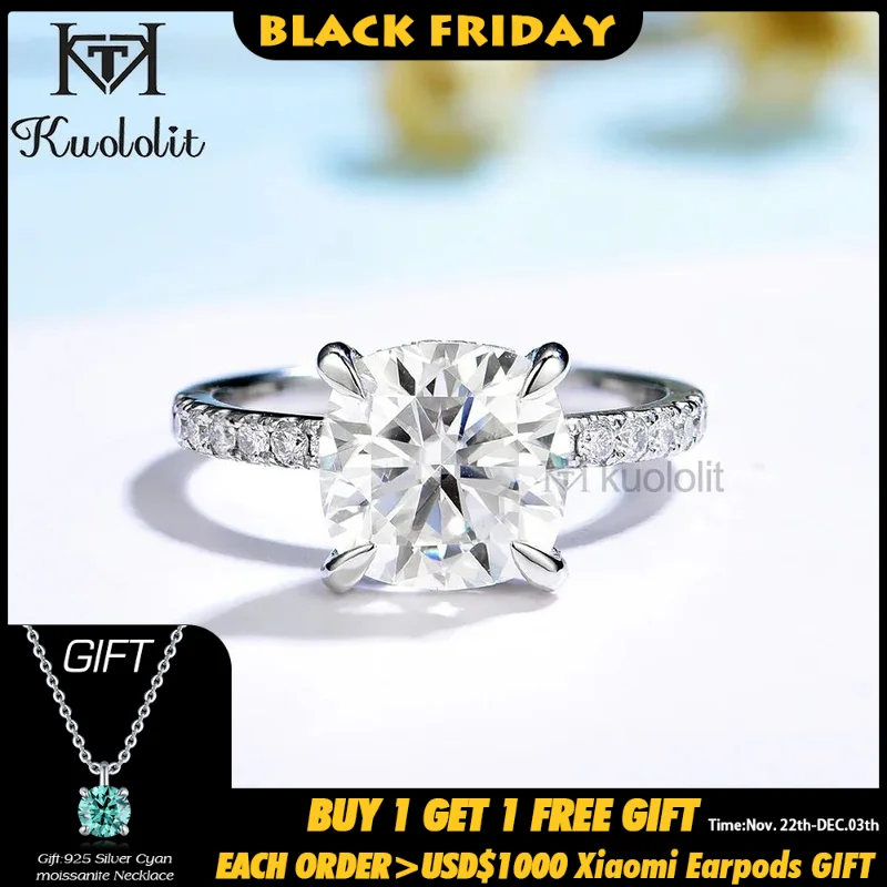 Женские кольца kuolit 3CT Moissanite 585 14K 10K из белого золота на подушке с сияющим разрезом