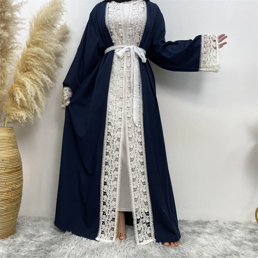 Ramadan Eid Abaya Women Muslim Lace Long Sleeve Dress Maxi Dubai Turkey Robe Arab Kaftan Islam Femme Kimono Cardigan Musulman