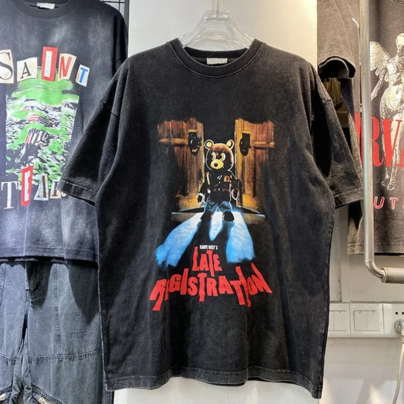 

2022 Summer Style Men Women Tee Heavy Fabric High Quality Oversize Kanye West T-shirt Bear Cartoon T Shirt Short Sleeve Tees
