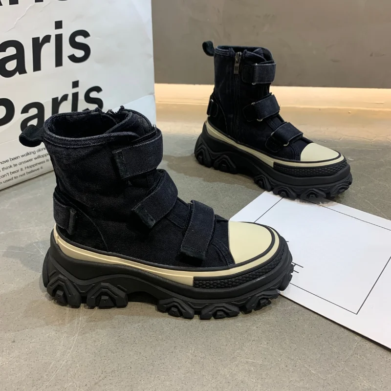 Women's Canvas Flat Shoes Sports Chelsea Ankle Boots 2023 Autumn New Designer Thick Women's Running Shoes Casual Botas Mujer