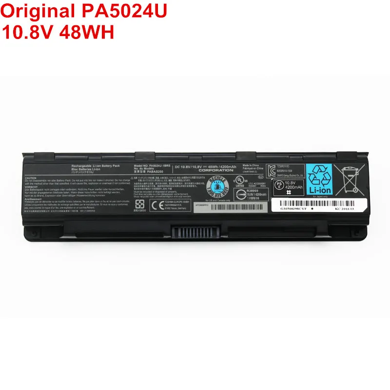10.8V 48WH New Original PA5024U-1BRS Laptop Battery For Toshiba Satellite C800 C850 C855 L850 P850 PA5023U-1BRS PA5025U-1BRS