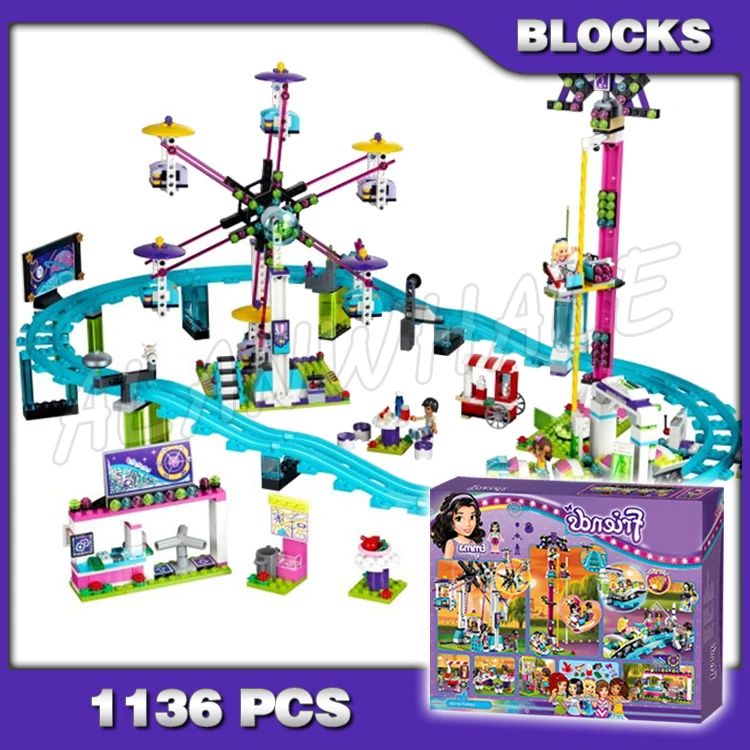 

1136pcs Friends Girls Princess Amusement Park Jet Roller Coaster Ferris wheel 10563 DIY 3D Blocks Set Gift Compatible with