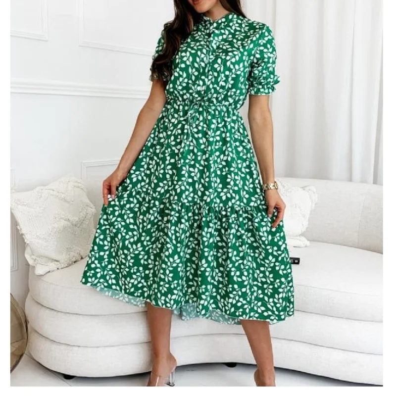 

Элегантные Платья с цветочным принтом YEMOGGY, женское летнее платье, новинка 2022, Повседневное платье средней длины на пуговицах, с коротким пы...