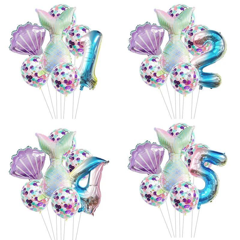 

7 Pcs Little Mermaid Party Balloons 32inch Number Foil Balloon Kids Birthday Party Decoration Supplies Baby Shower Helium Globos