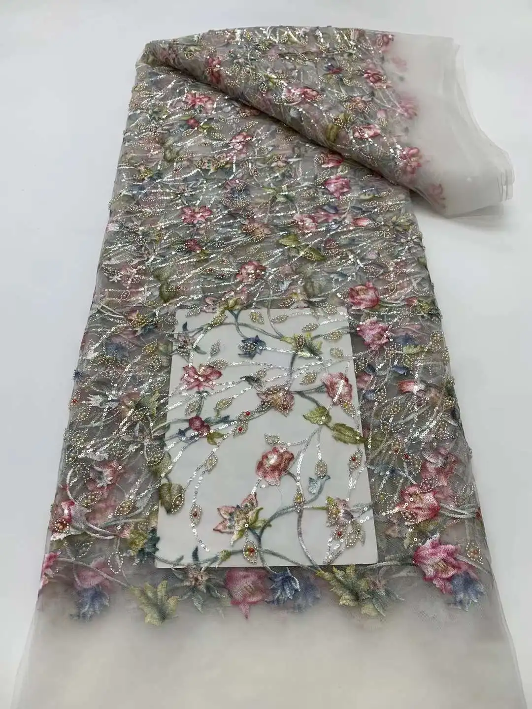 2024 высококачественные кружевные ткани из бисера для свадьбы тканевый материал