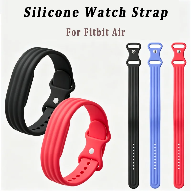 Фото Новые спортивные силиконовые ремешки для часов Google Fitbit Air: дышащие, разноцветные (черный, красный, синий) резиновые браслеты-ремешки №1