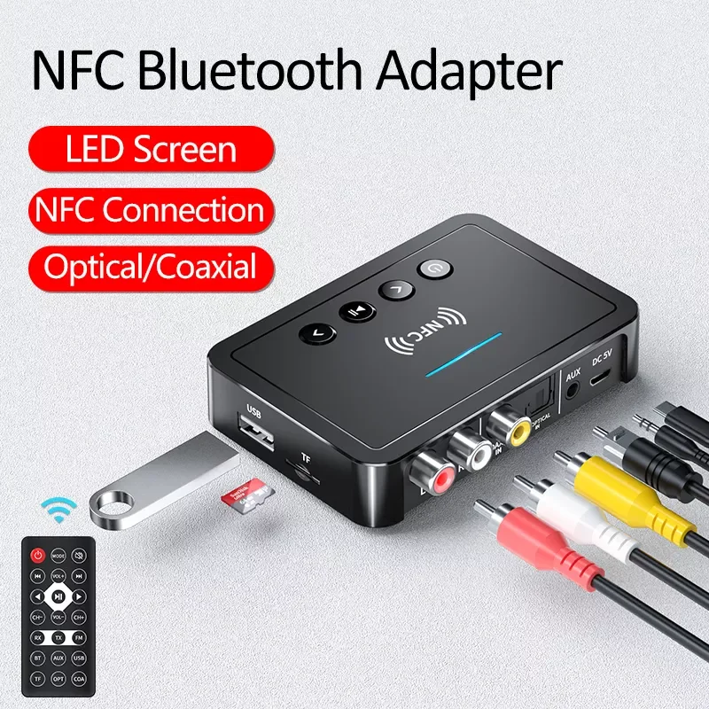

Bluetooth Receiver Transmitter 5.0 FM Audio Stereo AUX 3.5mm Jack RCA Optical Wireless Bluetooth Adapter Remote Control For TV