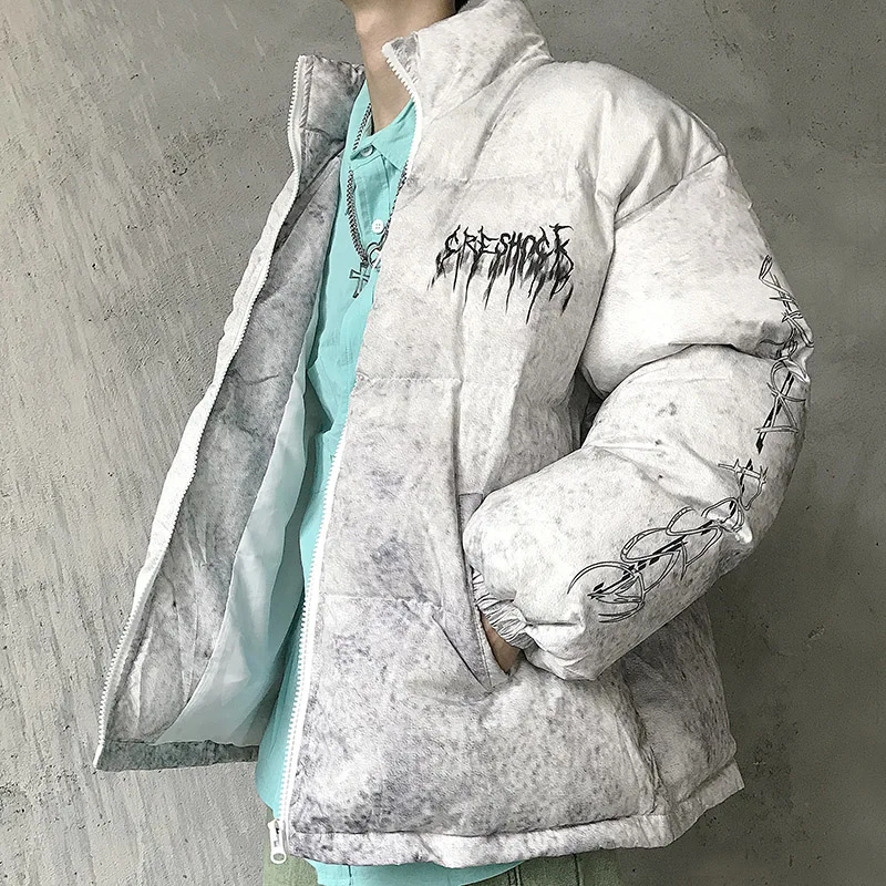 2021 Мужская стеганая куртка в стиле хип-хоп оверсайз уличная с принтом граффити