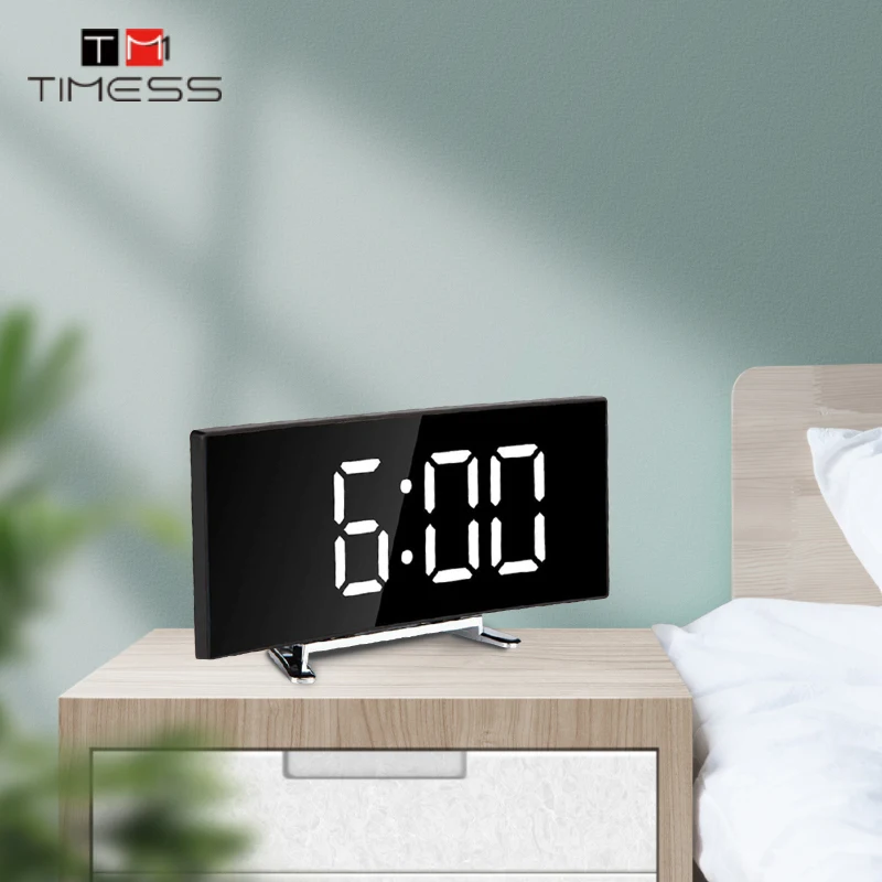 

Smart Screen LED Curved Surface Mirror Clock Silent Alarm Clocks Desk Home Decoration Power Saving Data Storage Clock Home Decor