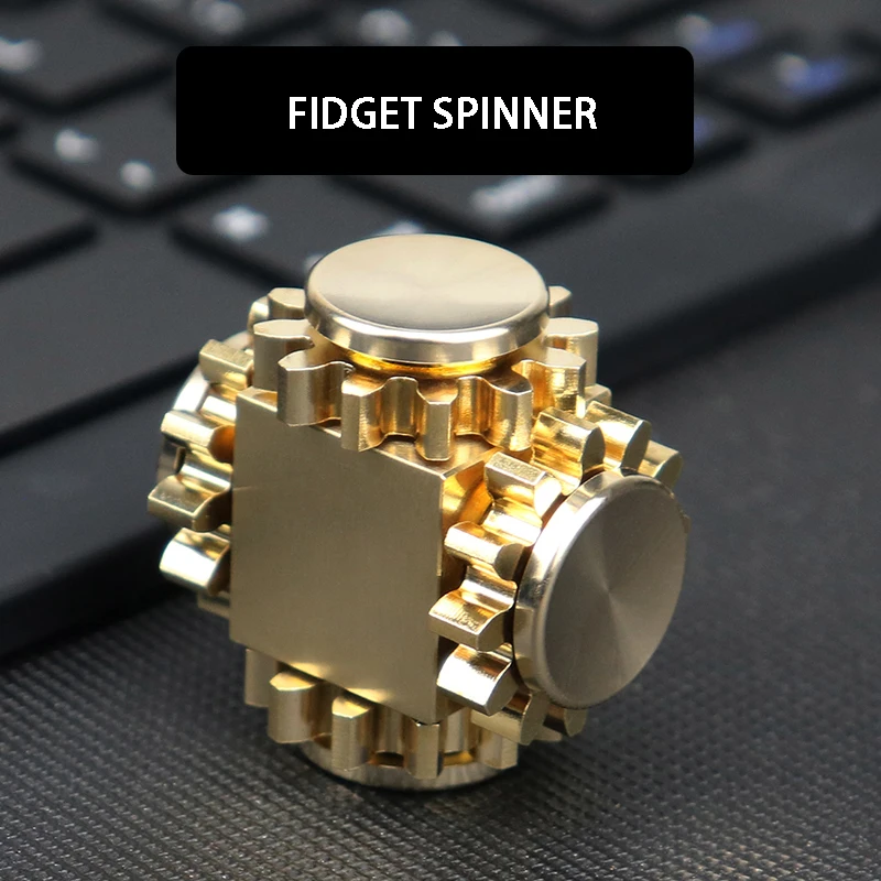 Fingertip Gyro 4 Gears Linkage Finger Pure Copper Metal Magic Cube Figet Spinner Stress Relief Ball Bearing Hand Toy Adhd on - Спиннер-куб из чистой меди на шариковом подшипнике с 4 зубчатыми колесами для расслабления и уменьшения стресса.