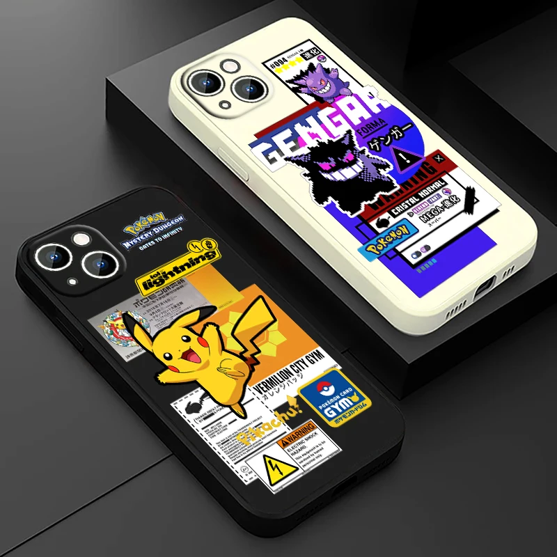 

Pokemons Pikachus Gengar Cute For Apple iPhone 14 13 12 11 Pro Max Plus XS XR X 8 7 SE Liquid Rope Phone Case Cover Funda