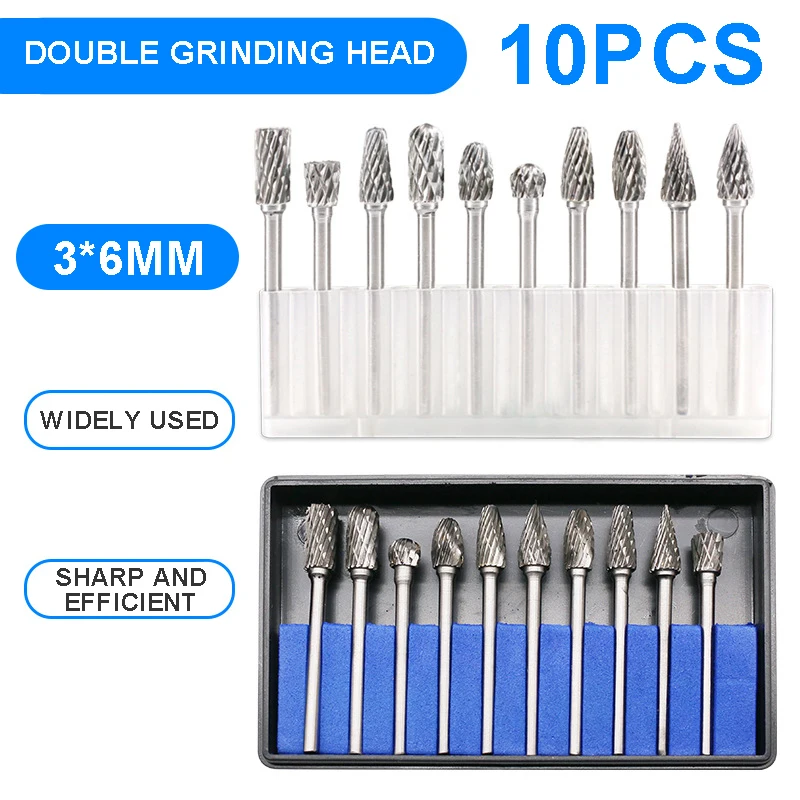 

10 Pcs Tungsten Steel Solid Carbide Burrs Rotary Burr Set Grinder Bit